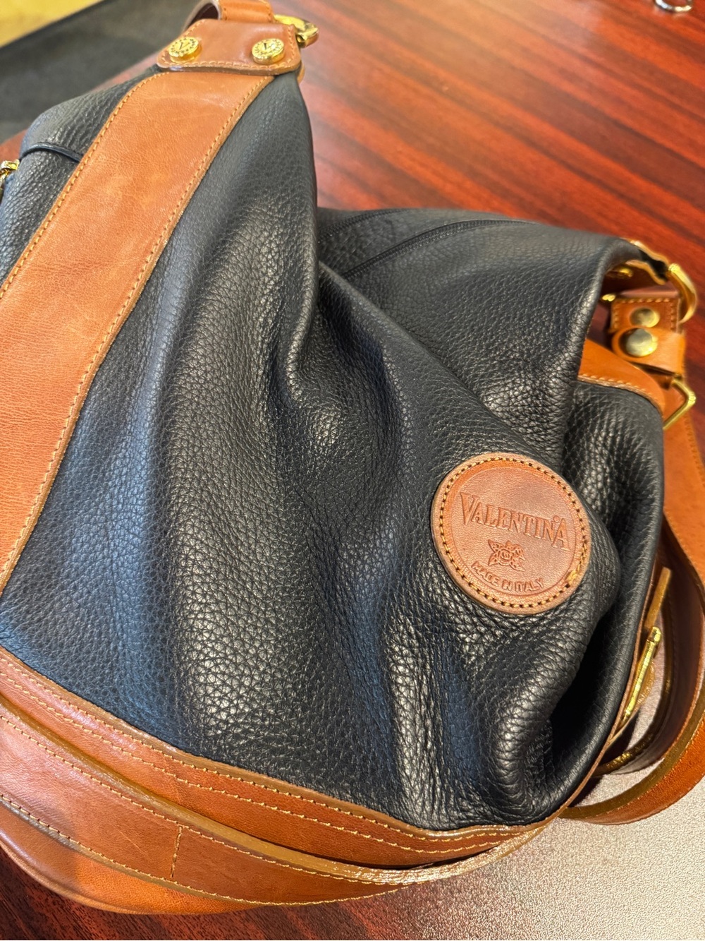 Valentina Black and Brown Leather Messenger Sling Bag
